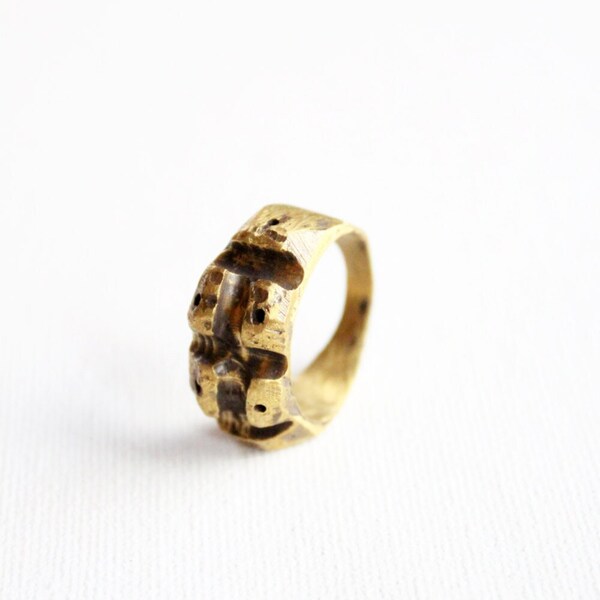 Mens Vintage Tuareg Ring, Chunky Brass, Gold Plated Vermeil Option