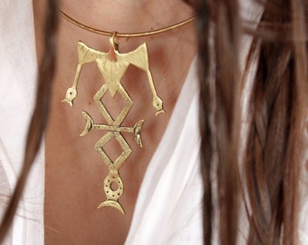 Statement chunky choker necklace, celestial moon tribal choker