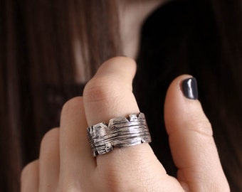 Mens ring vintage, chunky band ring silver, gift for him