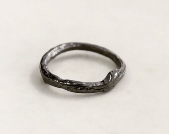 Black Botanical Sterling Silver Ring, Minimal Nature Lover Band