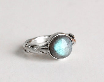 Labradorite Solitaire Ring, Antique Look Engagement Promise