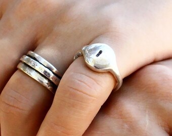 Personalized Sterling Silver Initial Ring, Oxidized Monogram Band