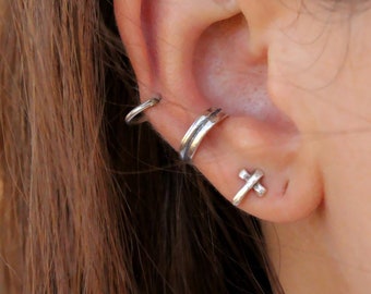 Sterling silver ear cuff no piercing earring, simple band earcuff