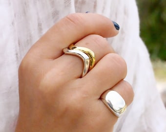 Mens Sterling Silver Signet Ring, Chunky Pinky Chevalier Band