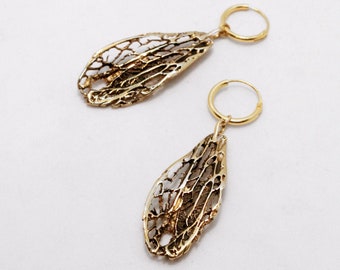 Leaf Earrings, Botanical Nature Inspired Jewelry, Oxidized Brass Hoops
