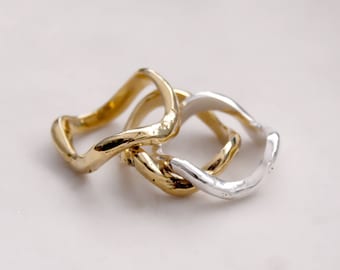 Wavy Organic Ring, Squiggle Liquid Brass, Gold Vermeil, Gold Filled, Sterling Silver