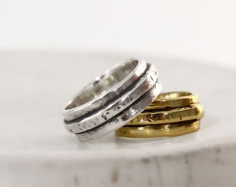 Chunky band mens ring silver, gift for him