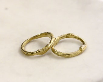 Wedding ring set, twig band rings, botanical promise rings