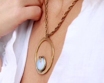 Gold Opal Necklace, Statement Birthstone Circle Pendant, Bohemian Jewelry