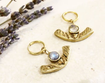 Delicate crystal earrings, moonstone earrings gold, celestial jewelry