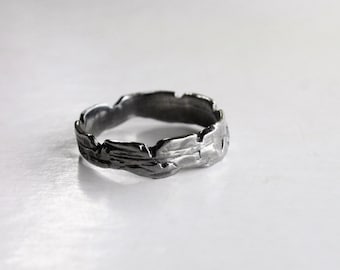Black skinny ring silver, mens minimal ring