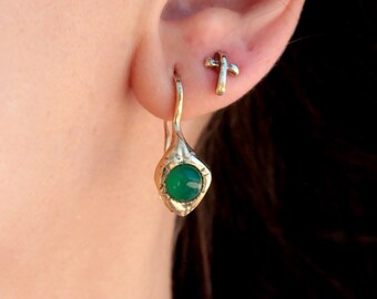 Minimal crystal drop earrings gold, gemstone earrings, birthstone jewelry