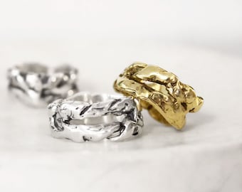 Oxidized Sterling Silver Molten Ring, Chunky Abstract Liquid Band