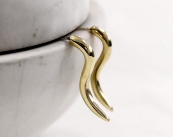 Gold Plated Horn Earrings, Minimal Abstract Tusk Design, Sterling Silver Hooks