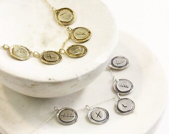 Multi Disc Coin Necklace, Gold Plated Brass or Sterling Silver Chain