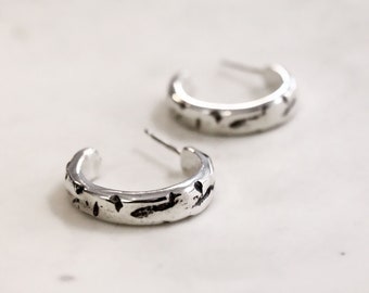 Silver Textured Hoop Earrings, Everyday Minimalist Jewelry