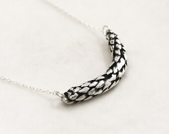 Smile bar necklace silver, botanical semicircle necklace, nature lovers gift
