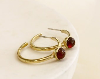 Carnelian hoops earrings, minimal earrings gold, delicate hoops