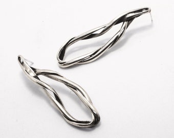 Swirl earrings silver, abstract twist earrings, statement earrings, sculptural earrings