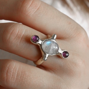 Multi-stone ring, moonstone ring silver, witch ring