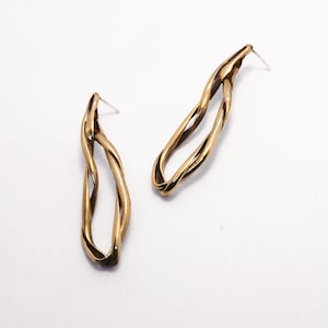 Statement earrings gold, swirl earrings, abstract twist earrings, sculptural earrings image 1