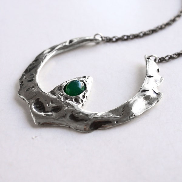 Statement Onyx Crystal Necklace, Chunky Goth Silver Pendant, Witchcraft Jewelry