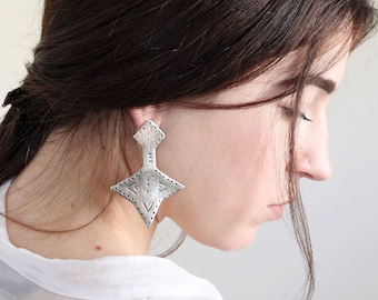 Tuareg silver earrings, statement earrings, chunky moroccan earrings