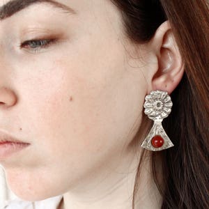 Lace crystal earrings, carnelian earrings silver, daisy earrings, flower lovers image 4