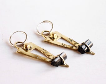 Black tourmaline earrings, statement earrings, chunky earrings gold, raw crystal jewelry