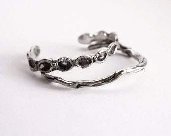 Mens cuff bracelet, minimal bar cuff silver