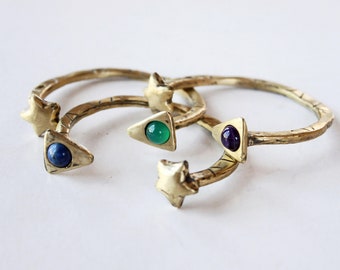 Gemstone crystal star cuff bracelet, gift for her