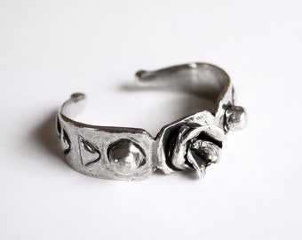 Rose chunky cuff bracelet silver, gift for her