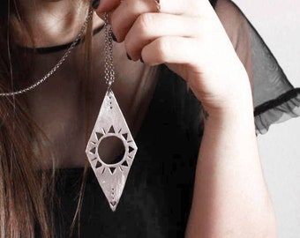 Oxidized Sun Necklace, Tuareg Statement Pendant Sterling Silver