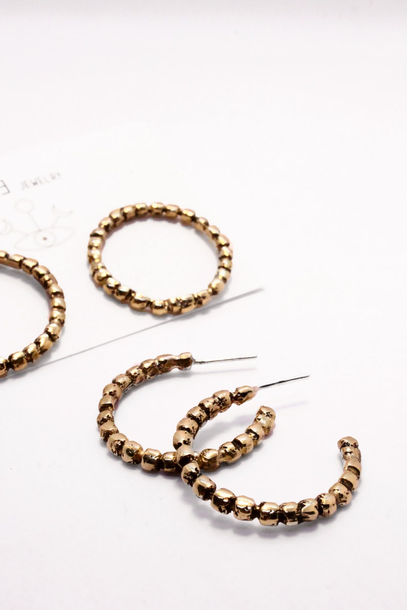 Simple bubble hoops earrings, granulation dot hoop earrings gold, minimal jewelry image 4