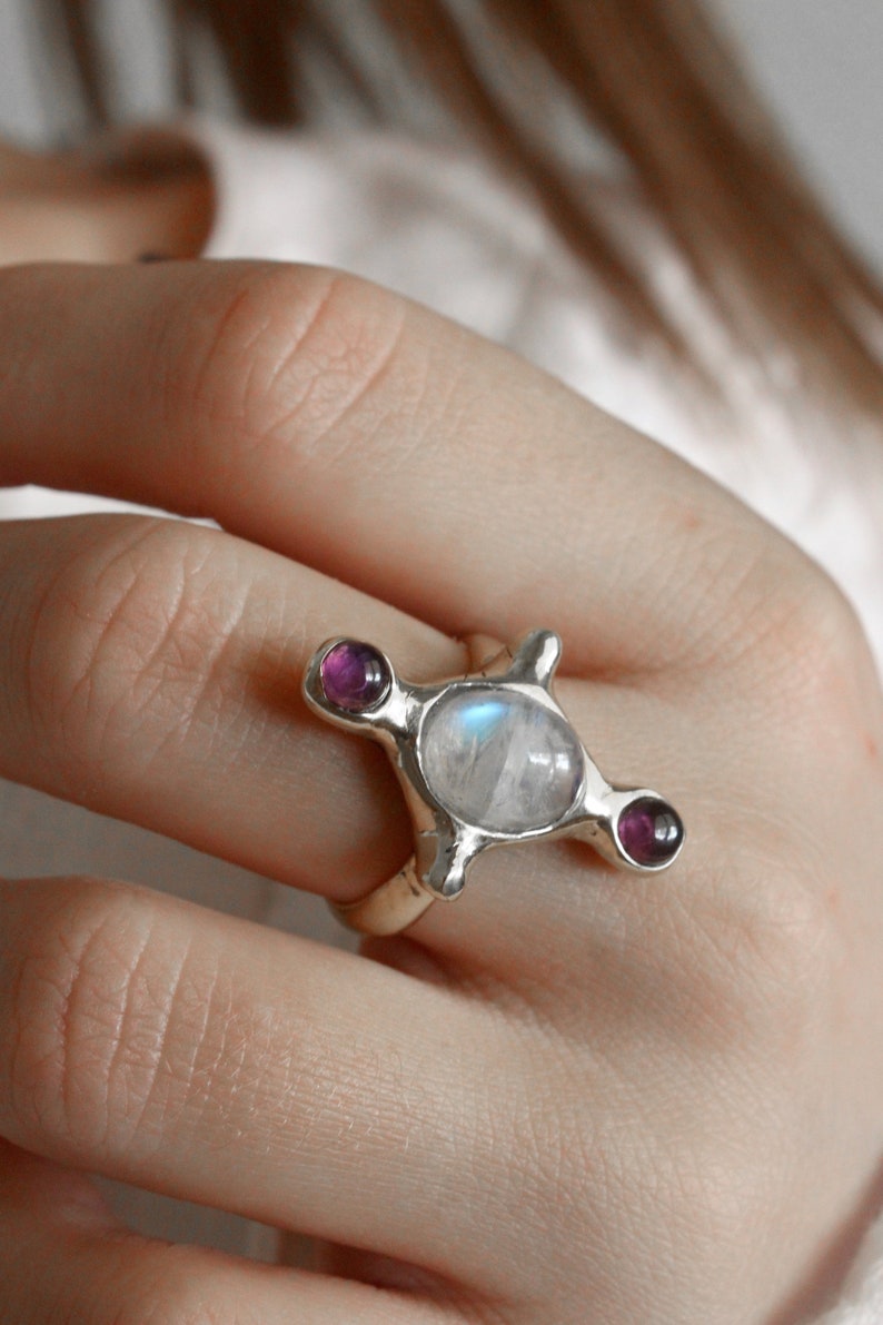 Multi-stone ring, moonstone ring silver, witch ring image 1