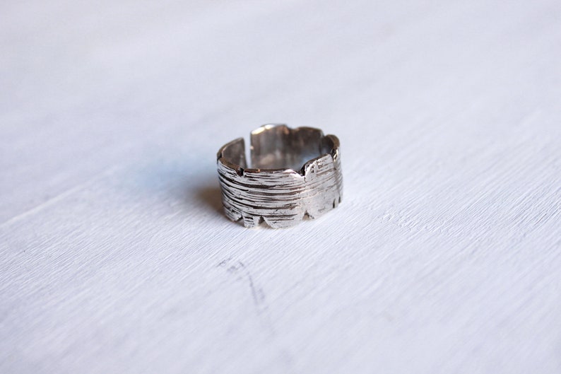 Mens ring vintage, chunky band ring silver, gift for him image 6