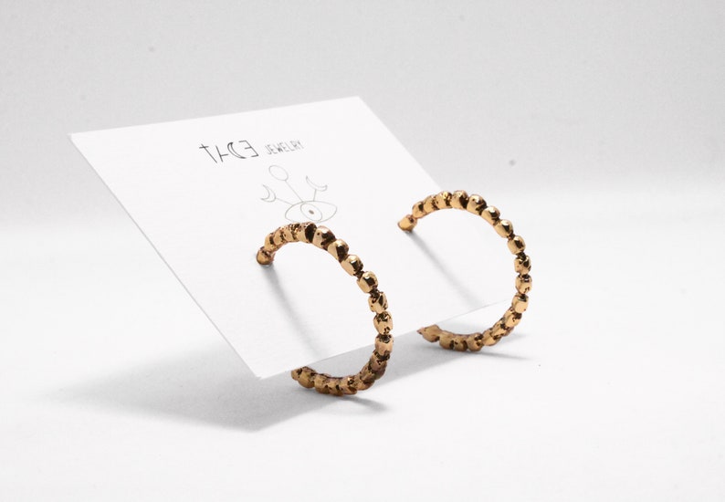 Simple bubble hoops earrings, granulation dot hoop earrings gold, minimal jewelry image 2