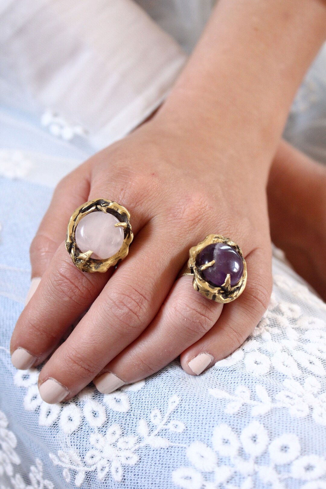 Adabele - 2 Hebras De Piedras Preciosas Naturales De Cuarzo Morado Claro Y Morado Claro Piedras Preciosas En Bruto 30 Pulgadas En Total Piedras