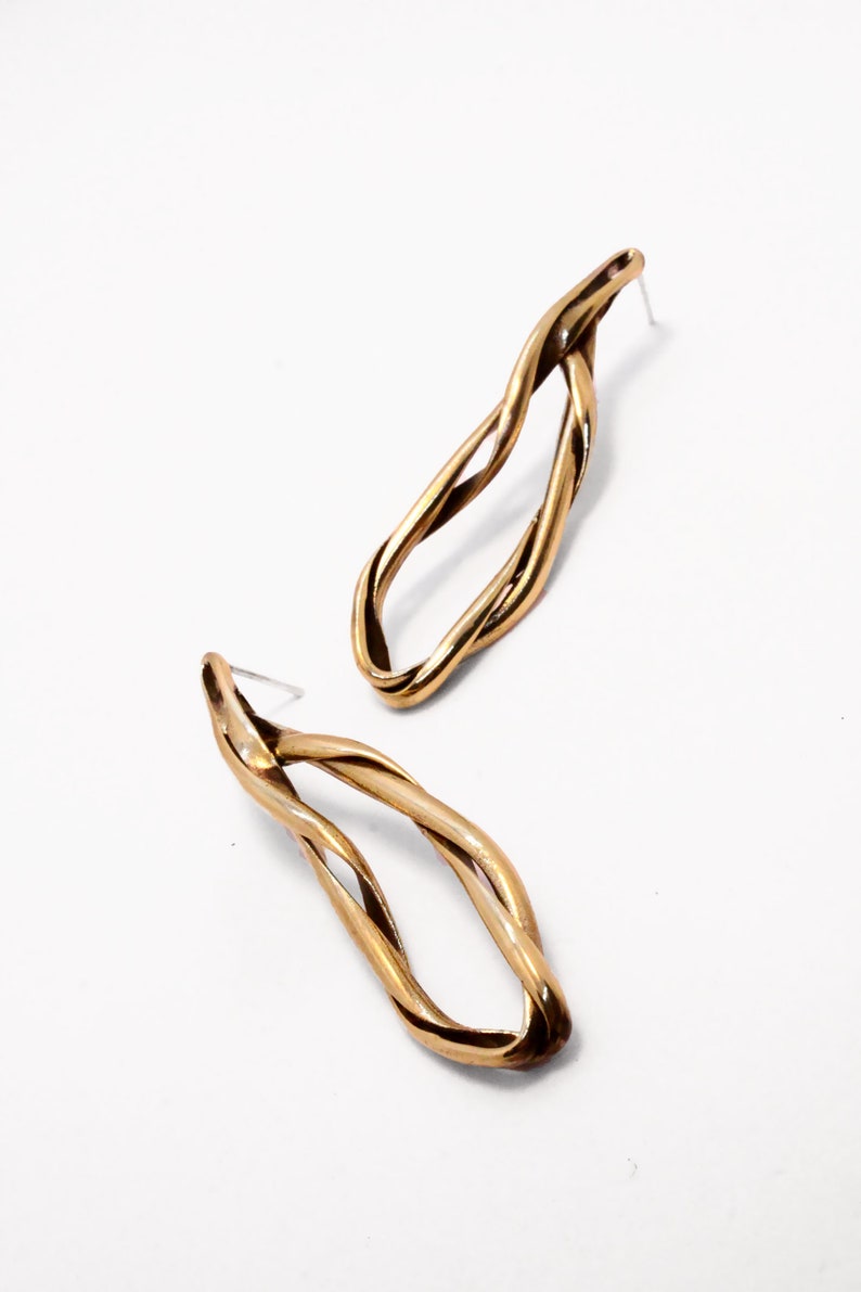 Statement earrings gold, swirl earrings, abstract twist earrings, sculptural earrings image 4