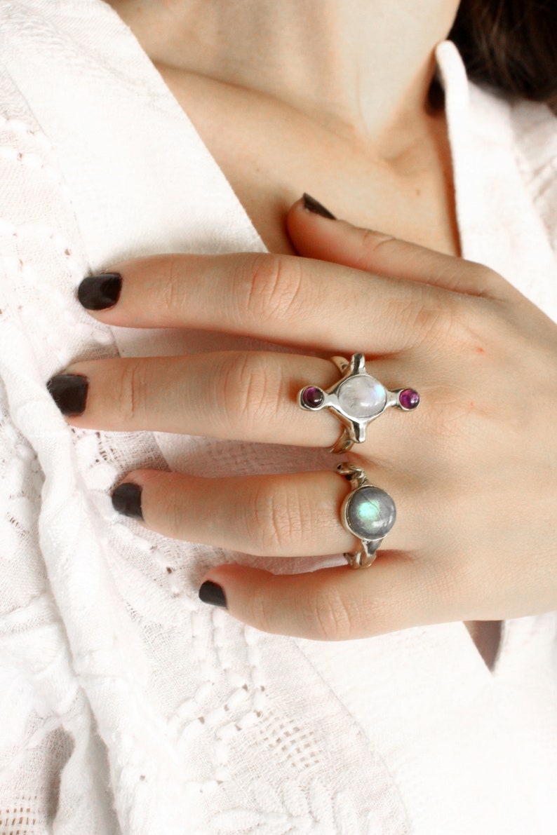 Multi-stone ring, moonstone ring silver, witch ring image 5