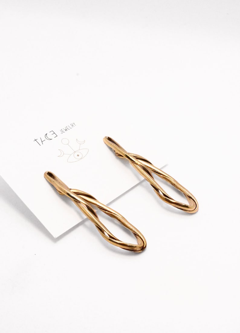 Statement earrings gold, swirl earrings, abstract twist earrings, sculptural earrings image 8