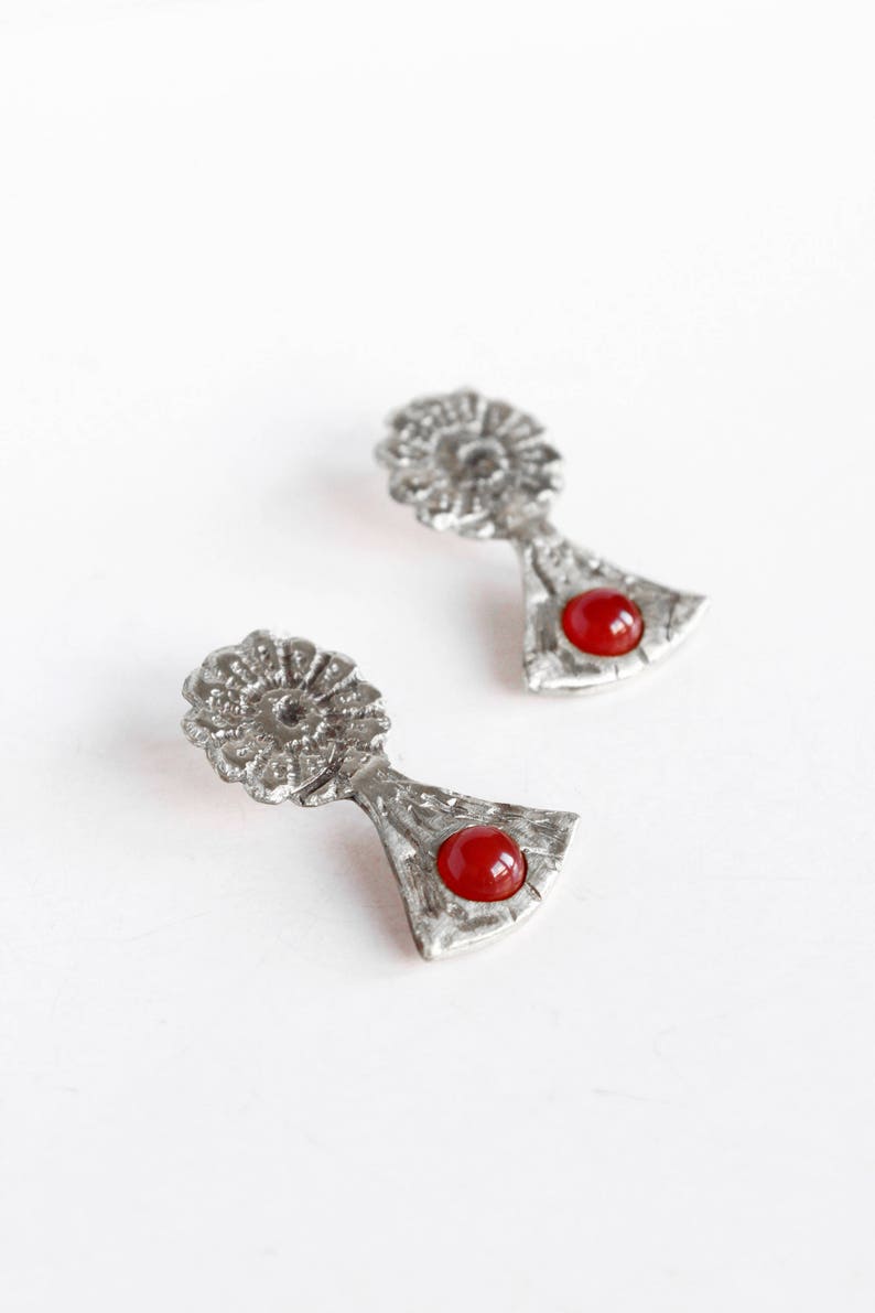 Lace crystal earrings, carnelian earrings silver, daisy earrings, flower lovers image 1