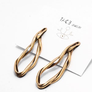 Statement earrings gold, swirl earrings, abstract twist earrings, sculptural earrings image 2