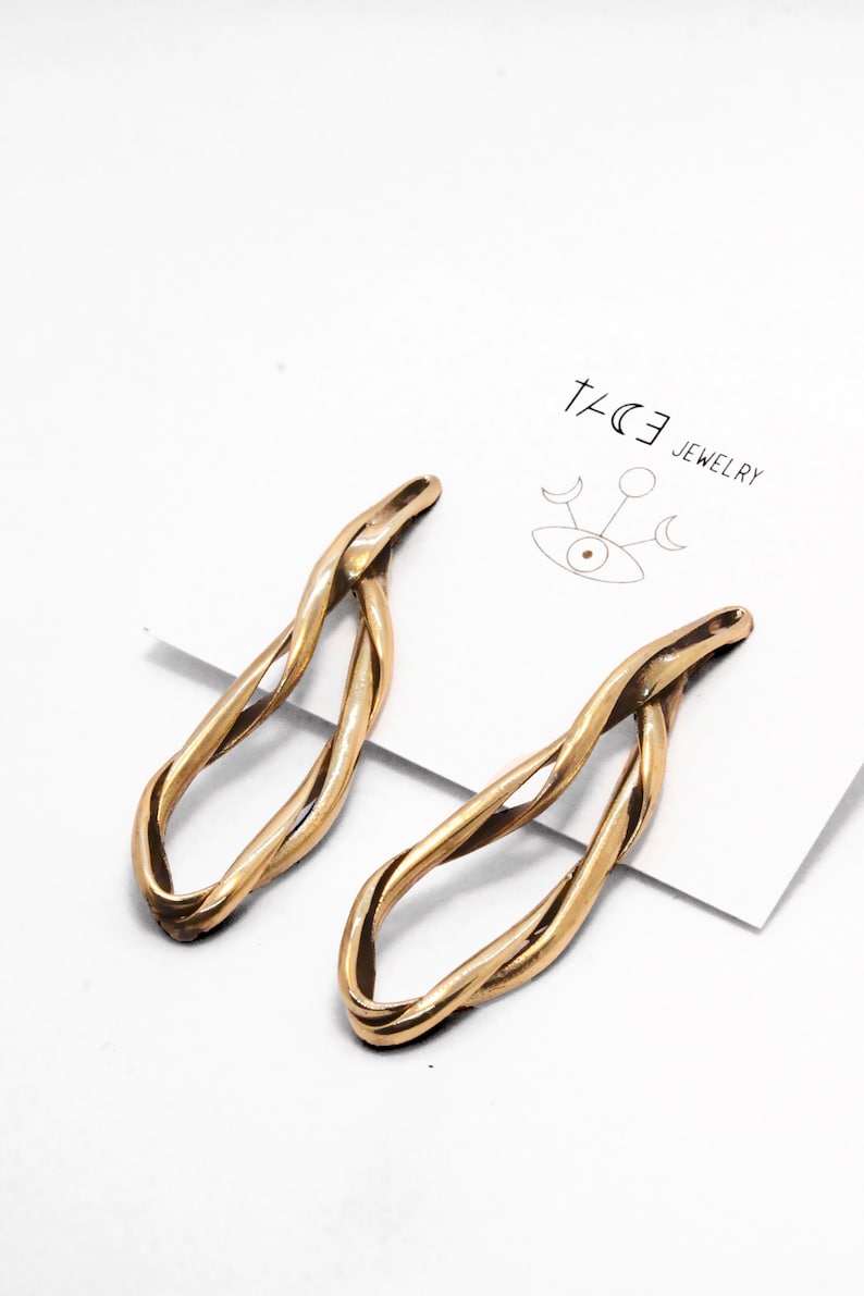 Statement earrings gold, swirl earrings, abstract twist earrings, sculptural earrings image 2