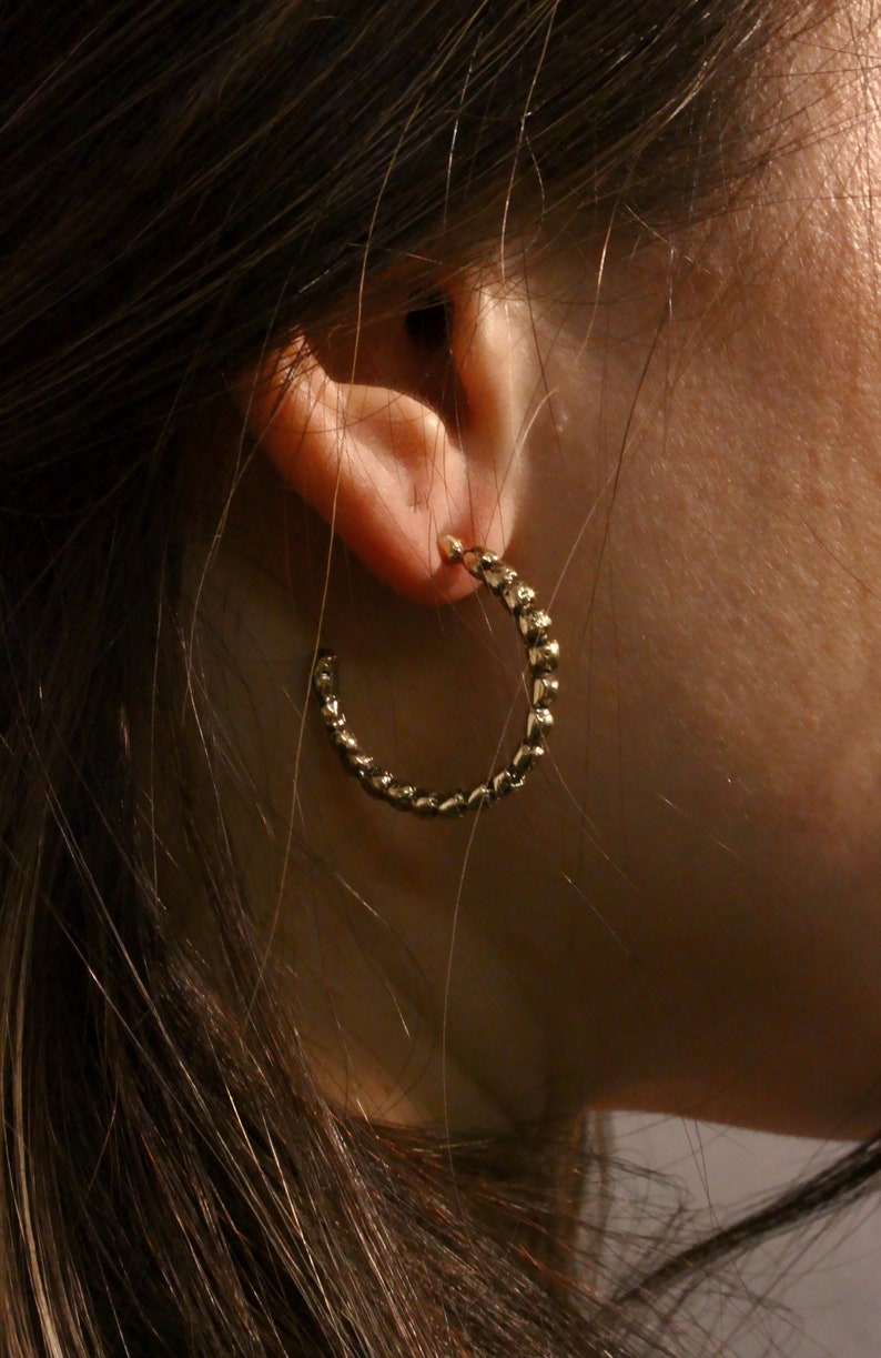 Simple bubble hoops earrings, granulation dot hoop earrings gold, minimal jewelry image 3