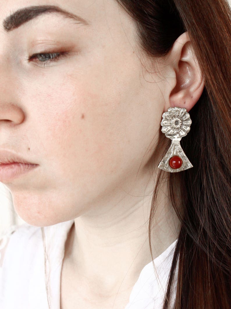 Lace crystal earrings, carnelian earrings silver, daisy earrings, flower lovers image 4