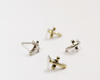 Mini cross charm earrings, minimal stud earrings, religious jewelry