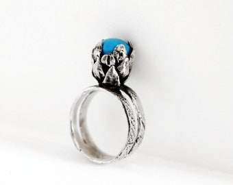 Solitaire ring silver, alternative engagement ring, turquoise crystal ring, gothic jewelry