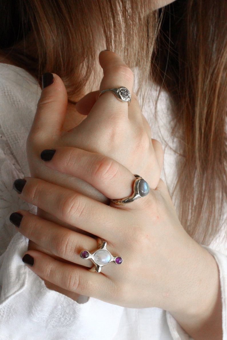 Multi-stone ring, moonstone ring silver, witch ring image 9