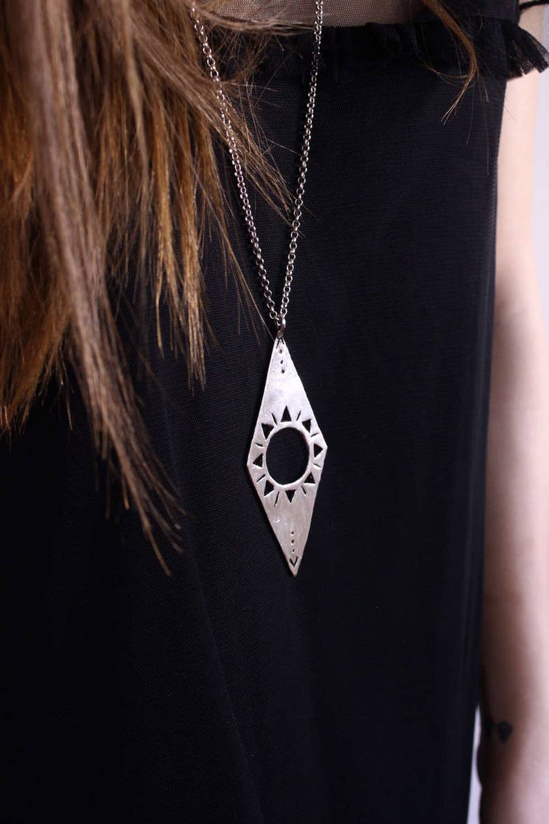 Sun necklace silver, statement necklace, tuareg necklace, witch necklace image 3